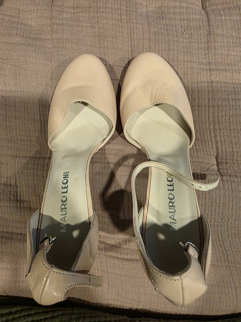 Nude Pink Leather D'Orsay Heels with Ankle Strap